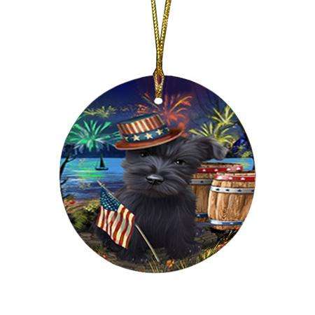 4th of July Independence Day Fireworks Scottish Terrier Dog at the Lake Round Flat Christmas Ornament RFPOR51211