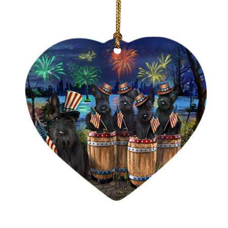 4th of July Independence Day Fireworks Scottish Terriers at the Lake Heart Christmas Ornament HPOR51052