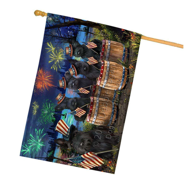 4th of July Independence Day Fireworks Scottish Terriers at the Lake House Flag FLG51110