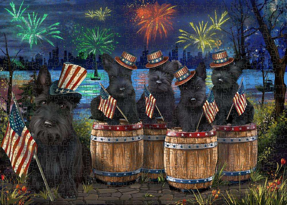 4th of July Independence Day Fireworks Scottish Terriers at the Lake Puzzle with Photo Tin PUZL57018