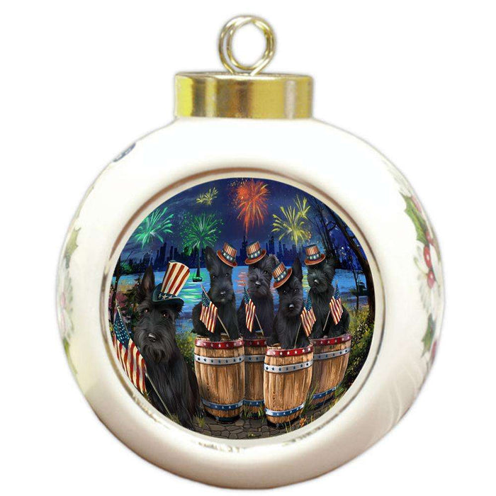 4th of July Independence Day Fireworks Scottish Terriers at the Lake Round Ball Christmas Ornament RBPOR51052