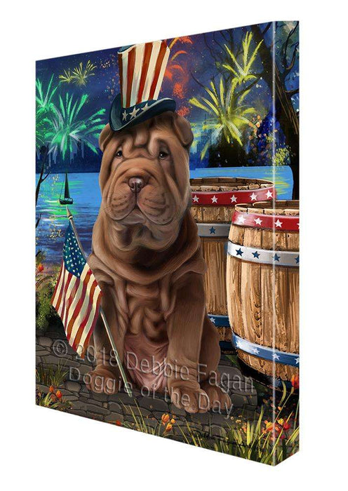 4th of July Independence Day Fireworks Shar Pei Dog at the Lake Canvas Print Wall Art Décor CVS77597
