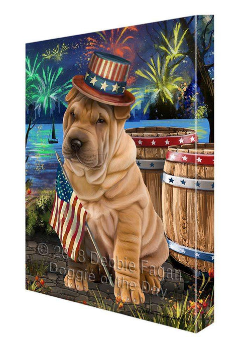 4th of July Independence Day Fireworks Shar Pei Dog at the Lake Canvas Print Wall Art Décor CVS77615