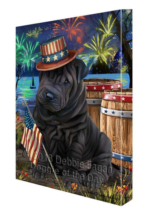 4th of July Independence Day Fireworks Shar Pei Dog at the Lake Canvas Print Wall Art Décor CVS77624