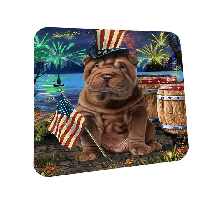 4th of July Independence Day Fireworks Shar Pei Dog at the Lake Coasters Set of 4 CST51182