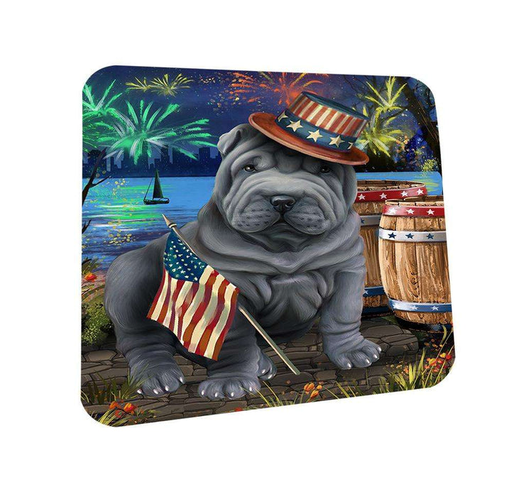 4th of July Independence Day Fireworks Shar Pei Dog at the Lake Coasters Set of 4 CST51183