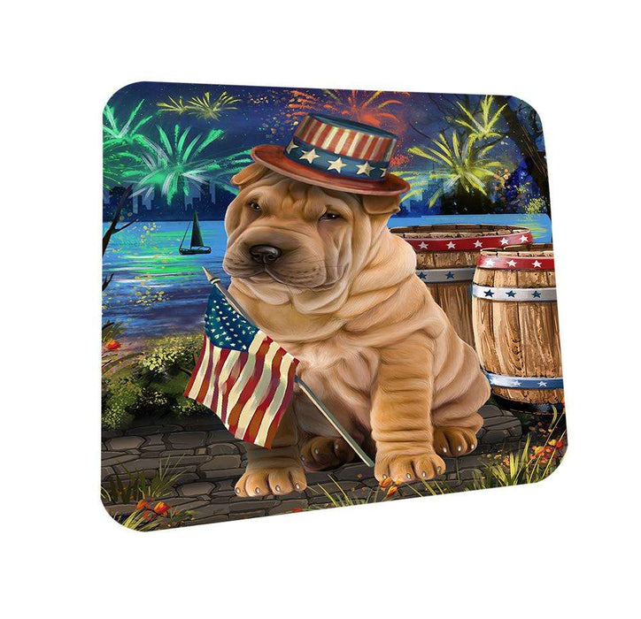4th of July Independence Day Fireworks Shar Pei Dog at the Lake Coasters Set of 4 CST51184
