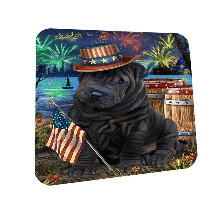 4th of July Independence Day Fireworks Shar Pei Dog at the Lake Coasters Set of 4 CST51185