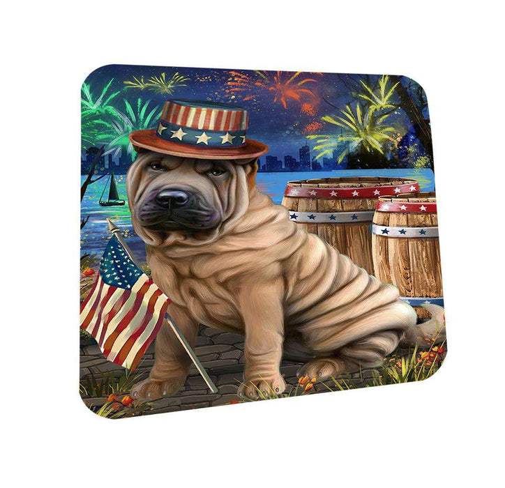 4th of July Independence Day Fireworks Shar Pei Dog at the Lake Coasters Set of 4 CST51186