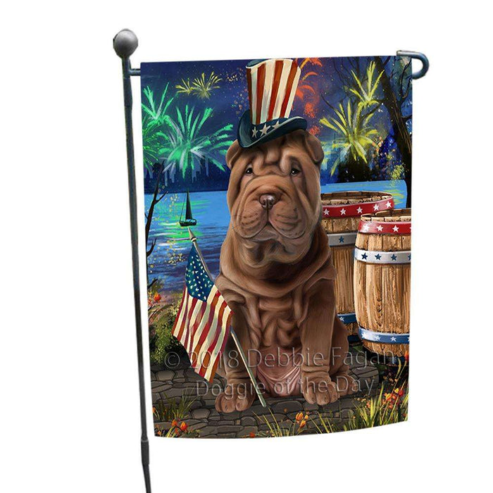 4th of July Independence Day Fireworks Shar Pei Dog at the Lake Garden Flag GFLG51145