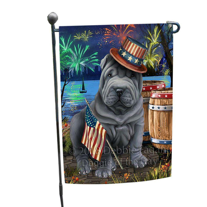 4th of July Independence Day Fireworks Shar Pei Dog at the Lake Garden Flag GFLG51146