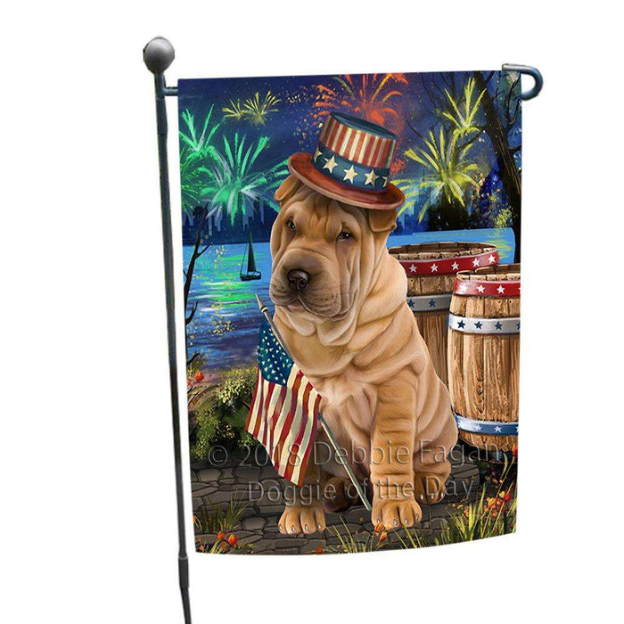 4th of July Independence Day Fireworks Shar Pei Dog at the Lake Garden Flag GFLG51147