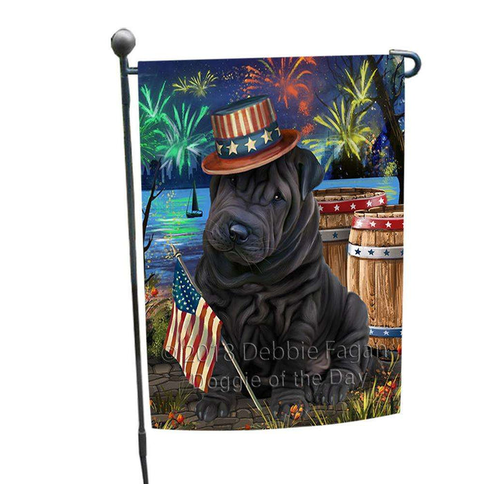 4th of July Independence Day Fireworks Shar Pei Dog at the Lake Garden Flag GFLG51148