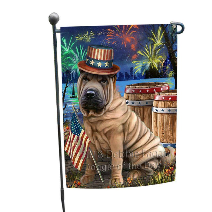 4th of July Independence Day Fireworks Shar Pei Dog at the Lake Garden Flag GFLG51149