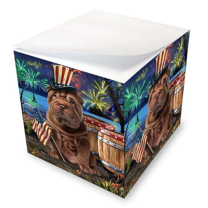 4th of July Independence Day Fireworks Shar Pei Dog at the Lake Note Cube NOC51223