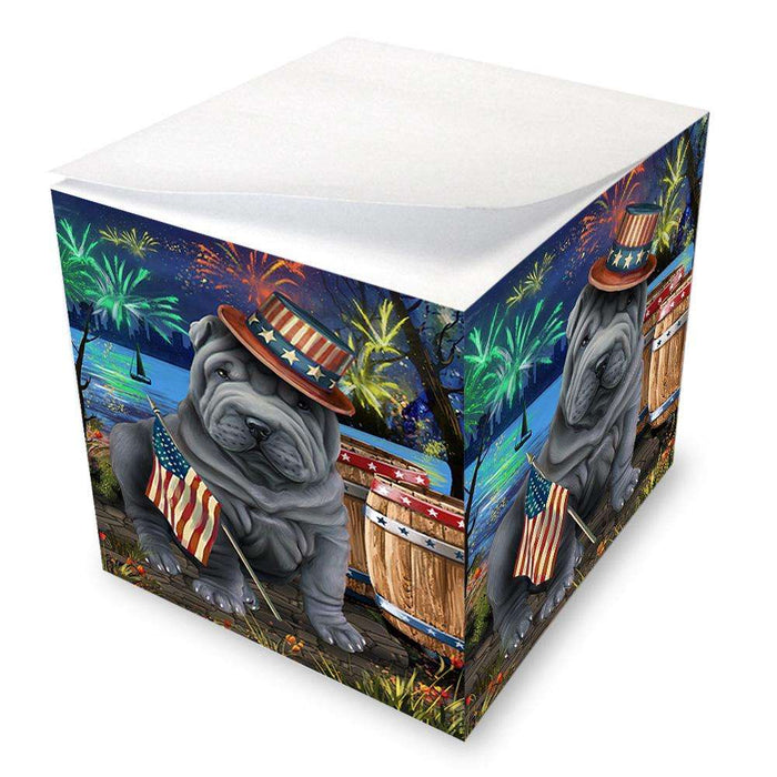 4th of July Independence Day Fireworks Shar Pei Dog at the Lake Note Cube NOC51224