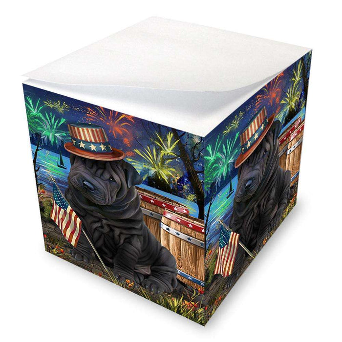 4th of July Independence Day Fireworks Shar Pei Dog at the Lake Note Cube NOC51226