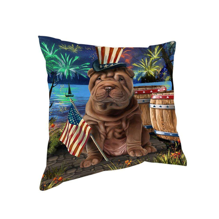 4th of July Independence Day Fireworks Shar Pei Dog at the Lake Pillow PIL60956