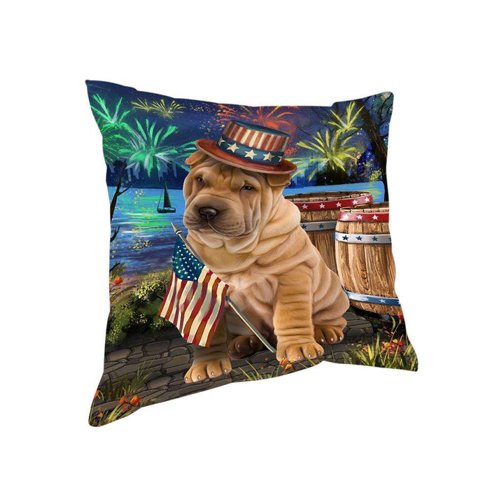 4th of July Independence Day Fireworks Shar Pei Dog at the Lake Pillow PIL60964