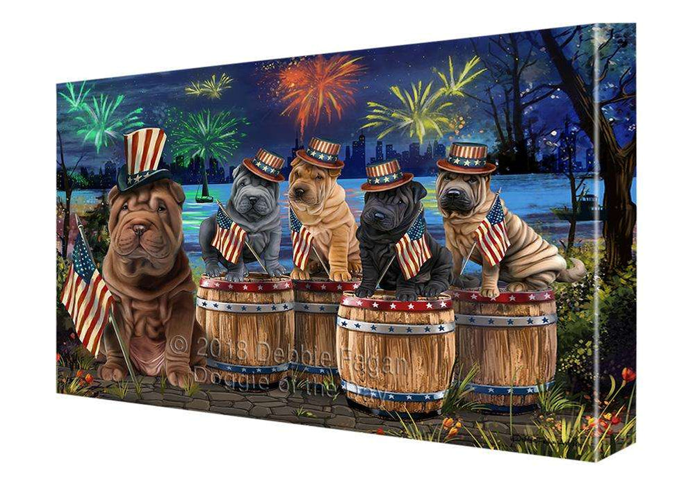 4th of July Independence Day Fireworks Shar Peis at the Lake Canvas Print Wall Art Décor CVS76067
