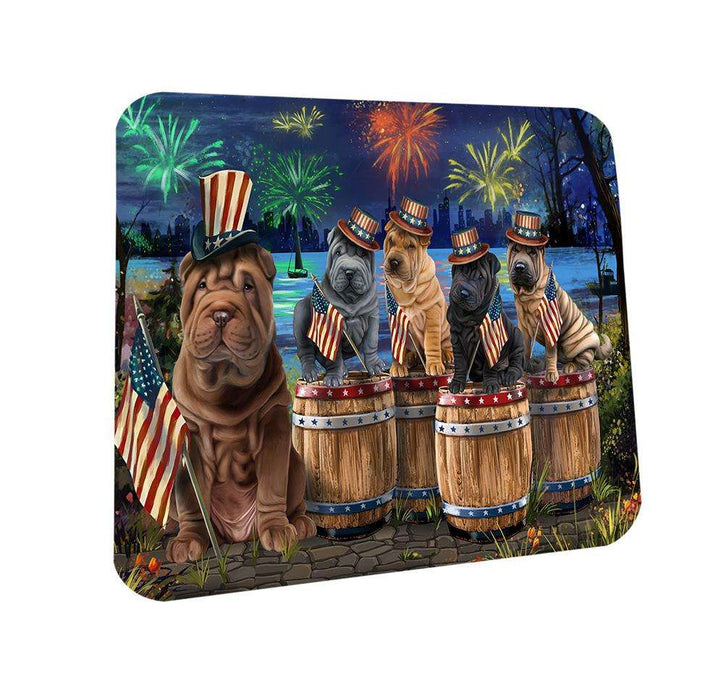 4th of July Independence Day Fireworks Shar Peis at the Lake Coasters Set of 4 CST51012