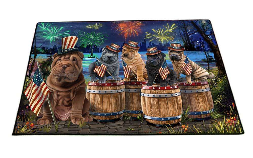4th of July Independence Day Fireworks Shar Peis at the Lake Floormat FLMS50985