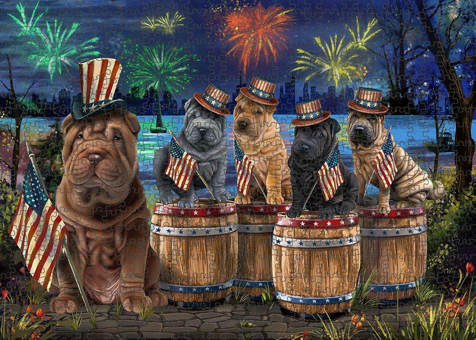 4th of July Independence Day Fireworks Shar Peis at the Lake Puzzle with Photo Tin PUZL57021