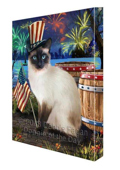 4th of July Independence Day Fireworks Siamese cat at the Lake Canvas Print Wall Art Décor CVS77642