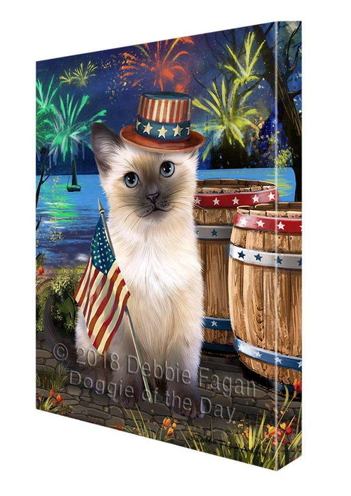 4th of July Independence Day Fireworks Siamese cat at the Lake Canvas Print Wall Art Décor CVS77651