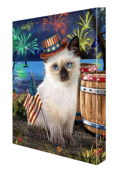 4th of July Independence Day Fireworks Siamese cat at the Lake Canvas Print Wall Art Décor CVS77660