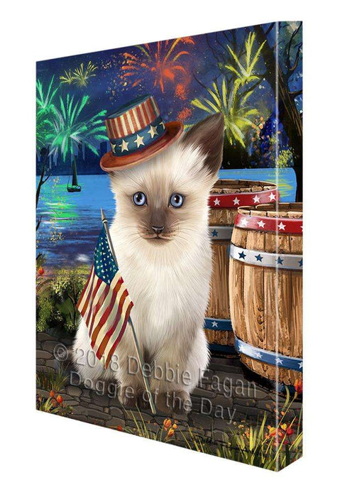 4th of July Independence Day Fireworks Siamese cat at the Lake Canvas Print Wall Art Décor CVS77669