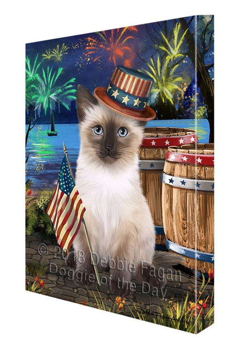 4th of July Independence Day Fireworks Siamese cat at the Lake Canvas Print Wall Art Décor CVS77678