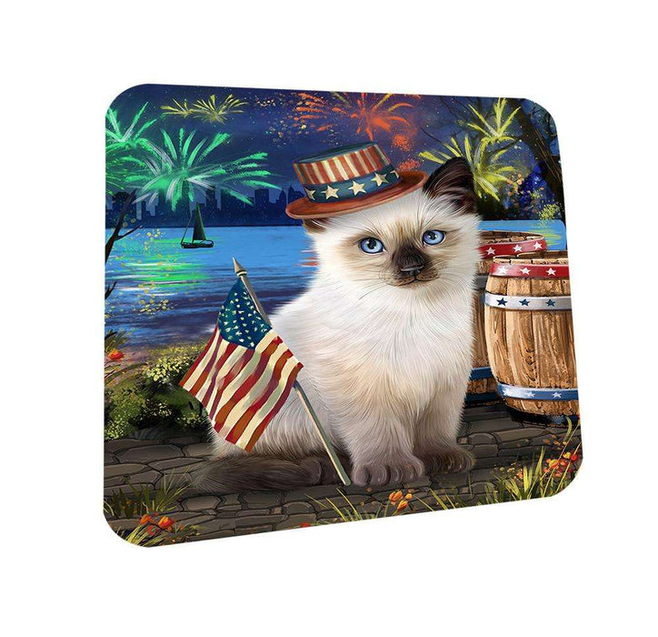 4th of July Independence Day Fireworks Siamese cat at the Lake Coasters Set of 4 CST51189