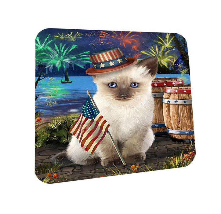 4th of July Independence Day Fireworks Siamese cat at the Lake Coasters Set of 4 CST51190