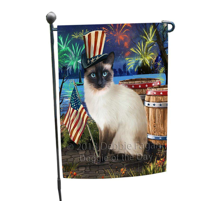 4th of July Independence Day Fireworks Siamese cat at the Lake Garden Flag GFLG51150