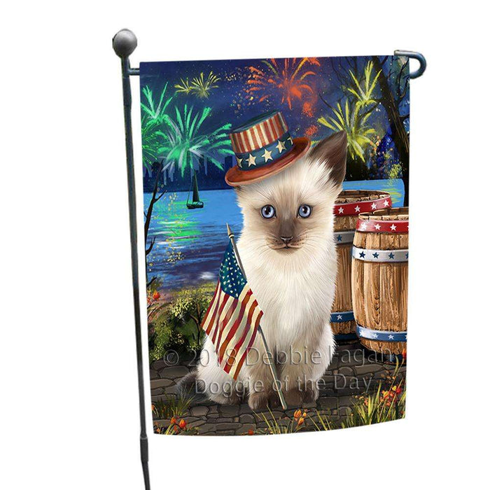 4th of July Independence Day Fireworks Siamese cat at the Lake Garden Flag GFLG51153