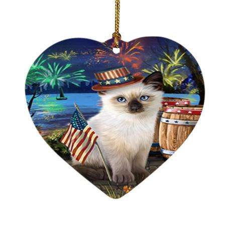 4th of July Independence Day Fireworks Siamese cat at the Lake Heart Christmas Ornament HPOR51230