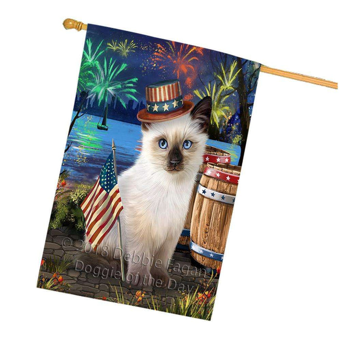 4th of July Independence Day Fireworks Siamese cat at the Lake House Flag FLG51288