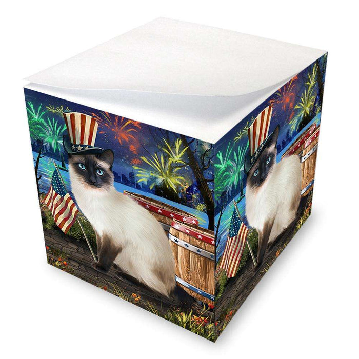 4th of July Independence Day Fireworks Siamese cat at the Lake Note Cube NOC51228