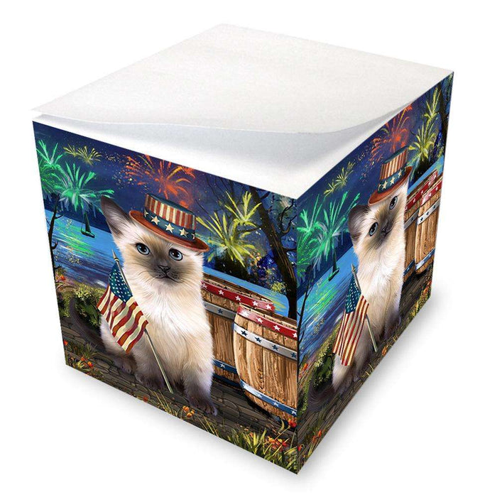 4th of July Independence Day Fireworks Siamese cat at the Lake Note Cube NOC51229