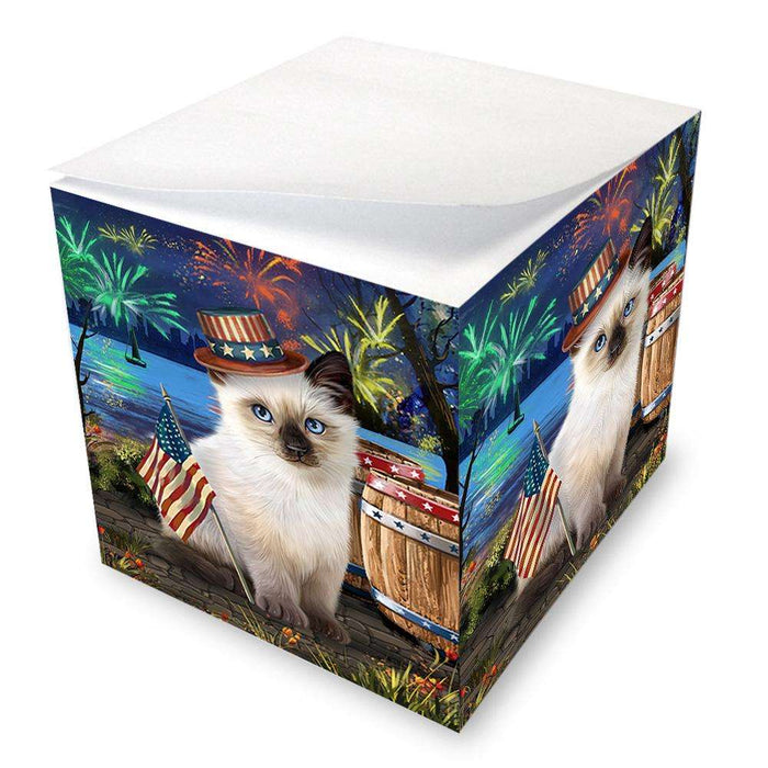 4th of July Independence Day Fireworks Siamese cat at the Lake Note Cube NOC51230