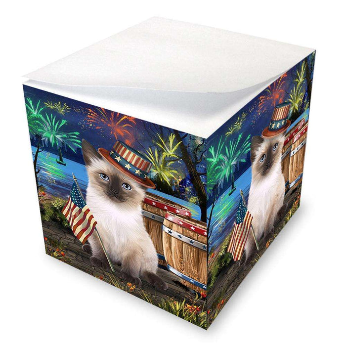 4th of July Independence Day Fireworks Siamese cat at the Lake Note Cube NOC51232