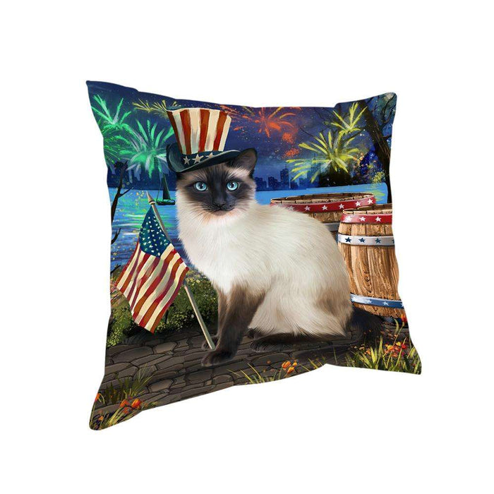 4th of July Independence Day Fireworks Siamese cat at the Lake Pillow PIL60976
