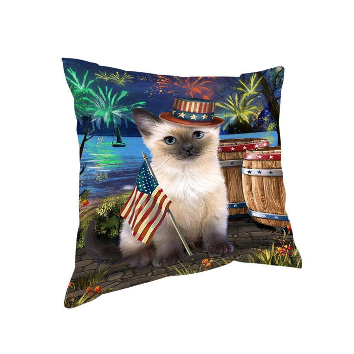 4th of July Independence Day Fireworks Siamese cat at the Lake Pillow PIL60980