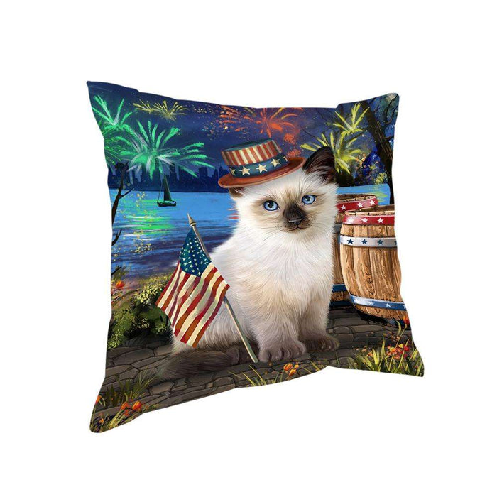 4th of July Independence Day Fireworks Siamese cat at the Lake Pillow PIL60984