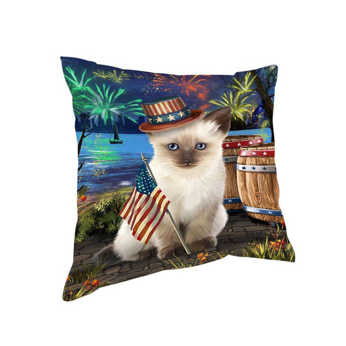 4th of July Independence Day Fireworks Siamese cat at the Lake Pillow PIL60988