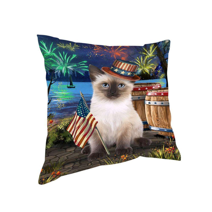 4th of July Independence Day Fireworks Siamese cat at the Lake Pillow PIL60992