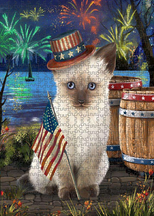 4th of July Independence Day Fireworks Siamese cat at the Lake Puzzle with Photo Tin PUZL57555