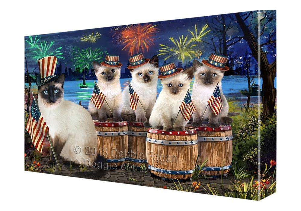 4th of July Independence Day Fireworks Siamese Cats at the Lake Canvas Print Wall Art Décor CVS76076