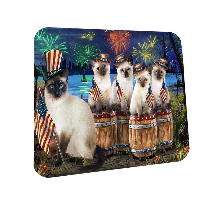 4th of July Independence Day Fireworks Siamese Cats at the Lake Coasters Set of 4 CST51013